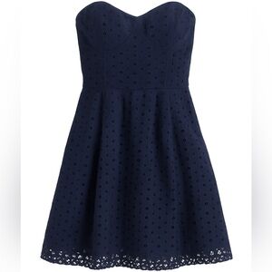 NWT J.Crew Strapless Navy Eyelet Broderie Mini Dress Style B9503 Size 8